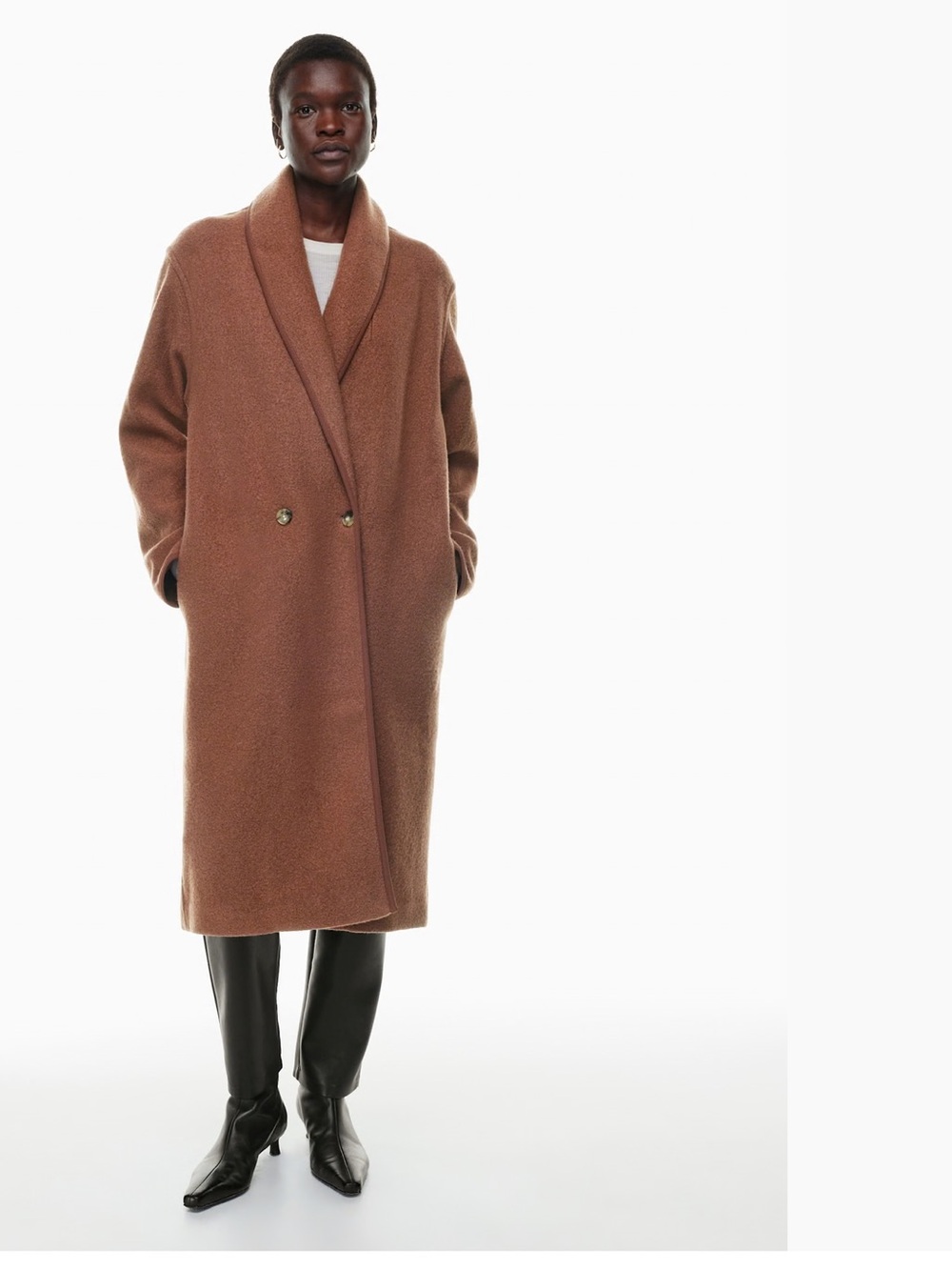 Wilfred Camel Brown Shawl-Collar Long Trench Coat - Charlize Jacket